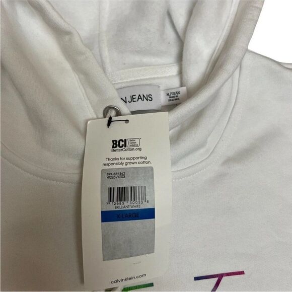 Calvin Klein Hoodie Mens L White RARE Pullover Colorful Bright Rainbow Spring NE - Picture 13 of 16
